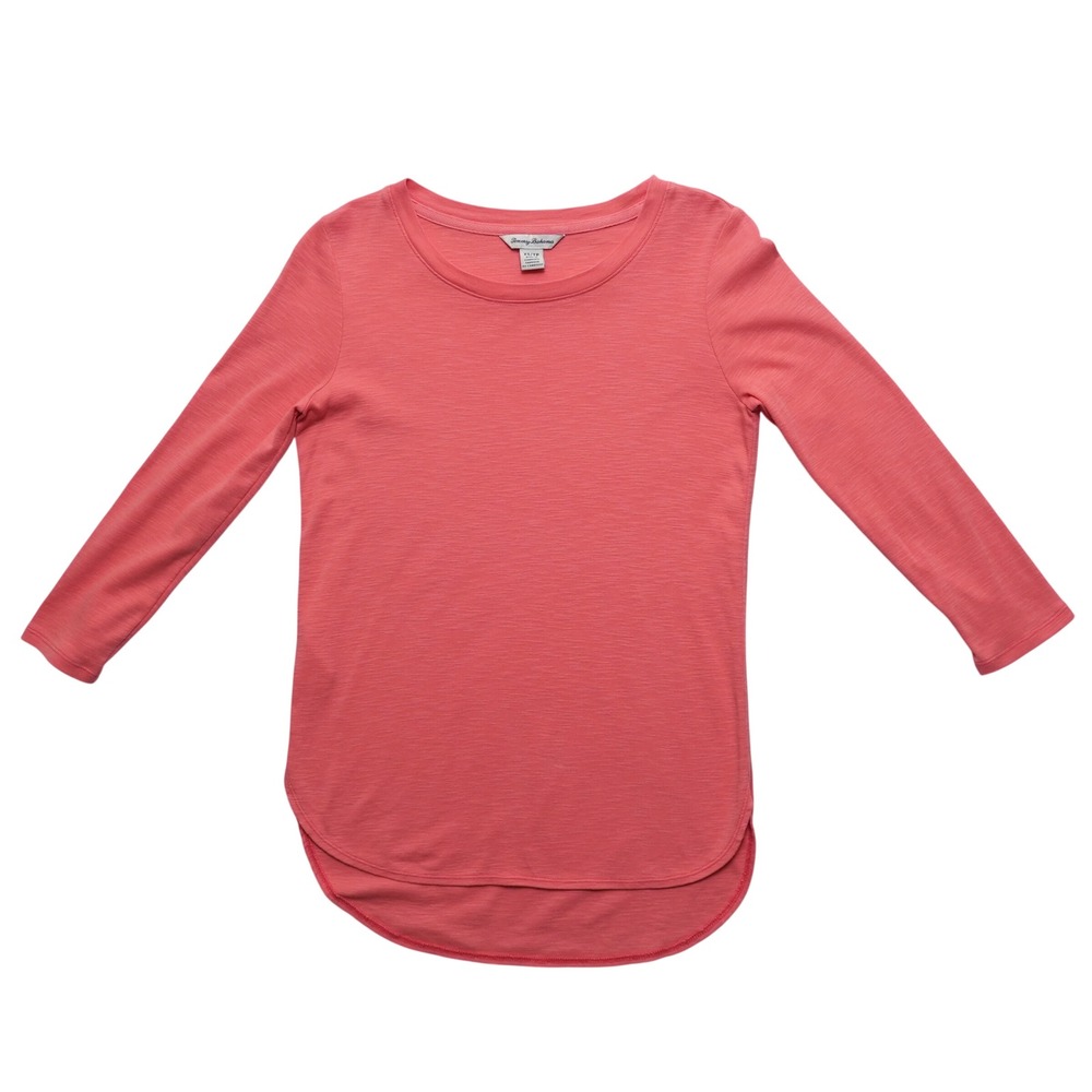 Tommy Bahama Top Womens XS Coral Slub Cotton 3/4‎ Sleeve High Low